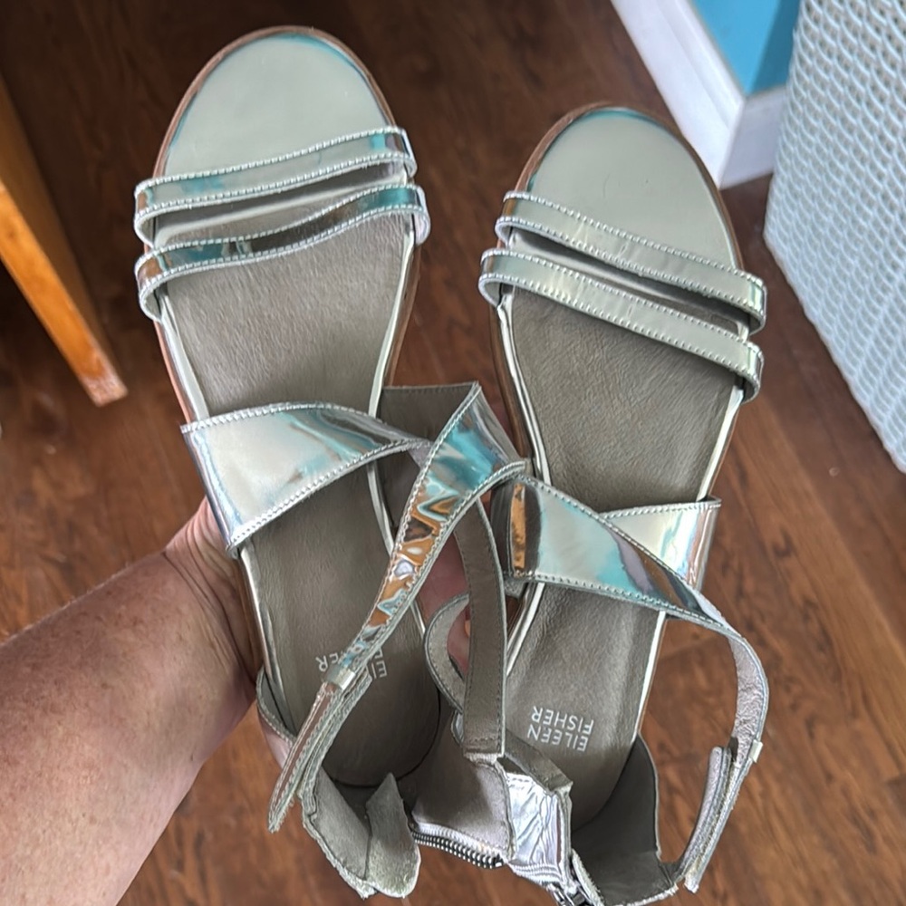 Eileen Fisher Silver mirror finish Sandals